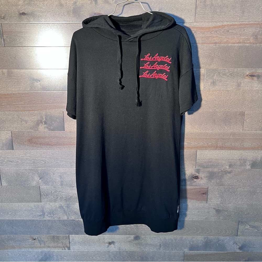 Kendall and Kylie Hooded Dress Long Sweatshirt Black Size S